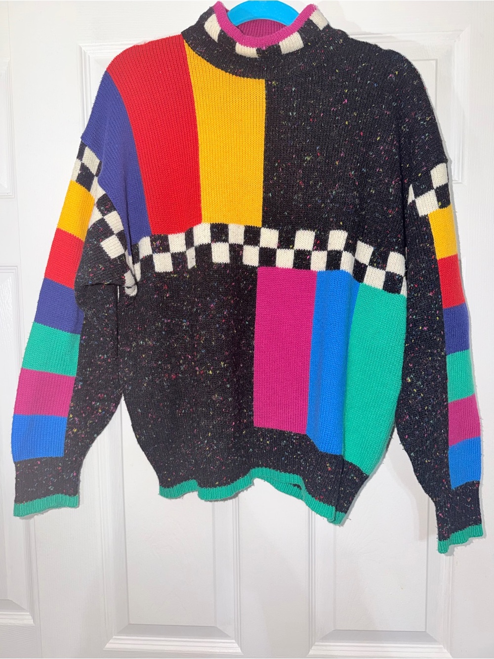 VTG 1989 I.B. Diffusion Sport Colorblock Checkerboard Mock Neck Sweater Small